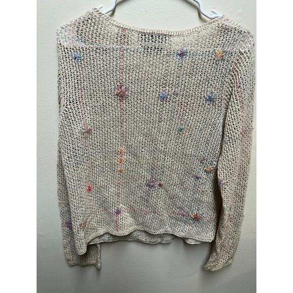 Vintage David Brooks M Linen blend floral open knit cardigan Mother Of Pearl - Picture 6 of 6